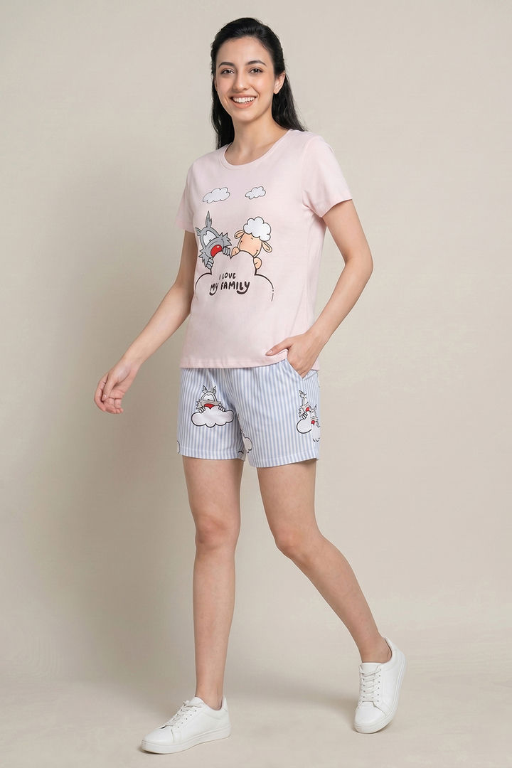 Zivame Farm Lore Knit Cotton Short Set - Cradle Pink — image 5